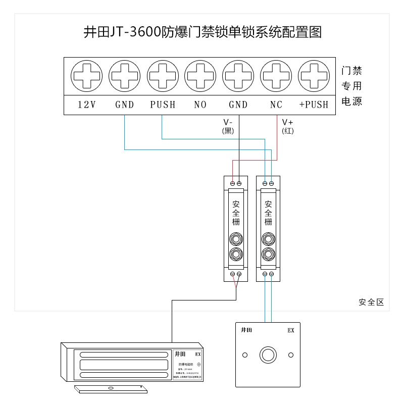 井田单门防爆门禁锁 JT-3600 接线说明