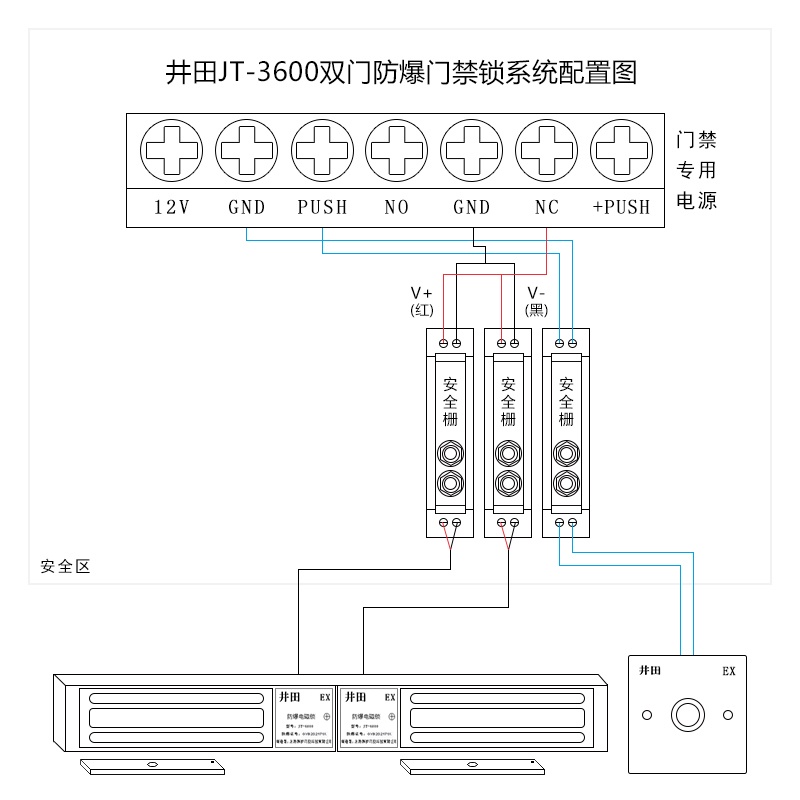 井田双门防爆门禁锁 JT-3600 接线说明