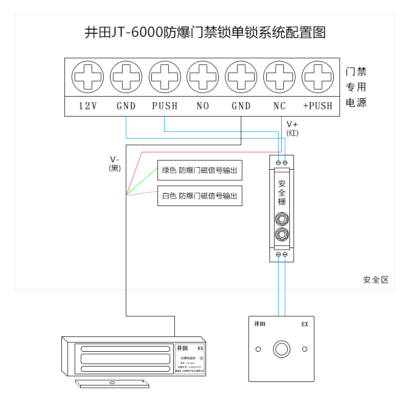 井田单门防爆门禁锁 JT-6000 接线说明