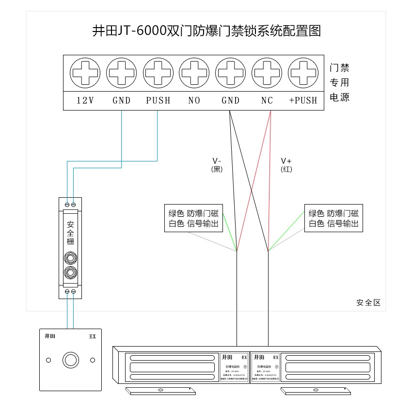井田双门防爆门禁锁 JT-6000 接线说明